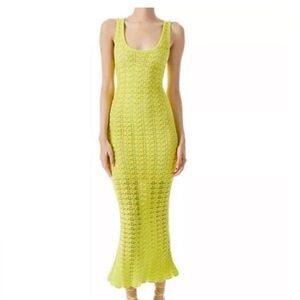 NWT Alice & Olivia Veronique Pointelle Crochet Knit Dress in Lemon Drop Small
